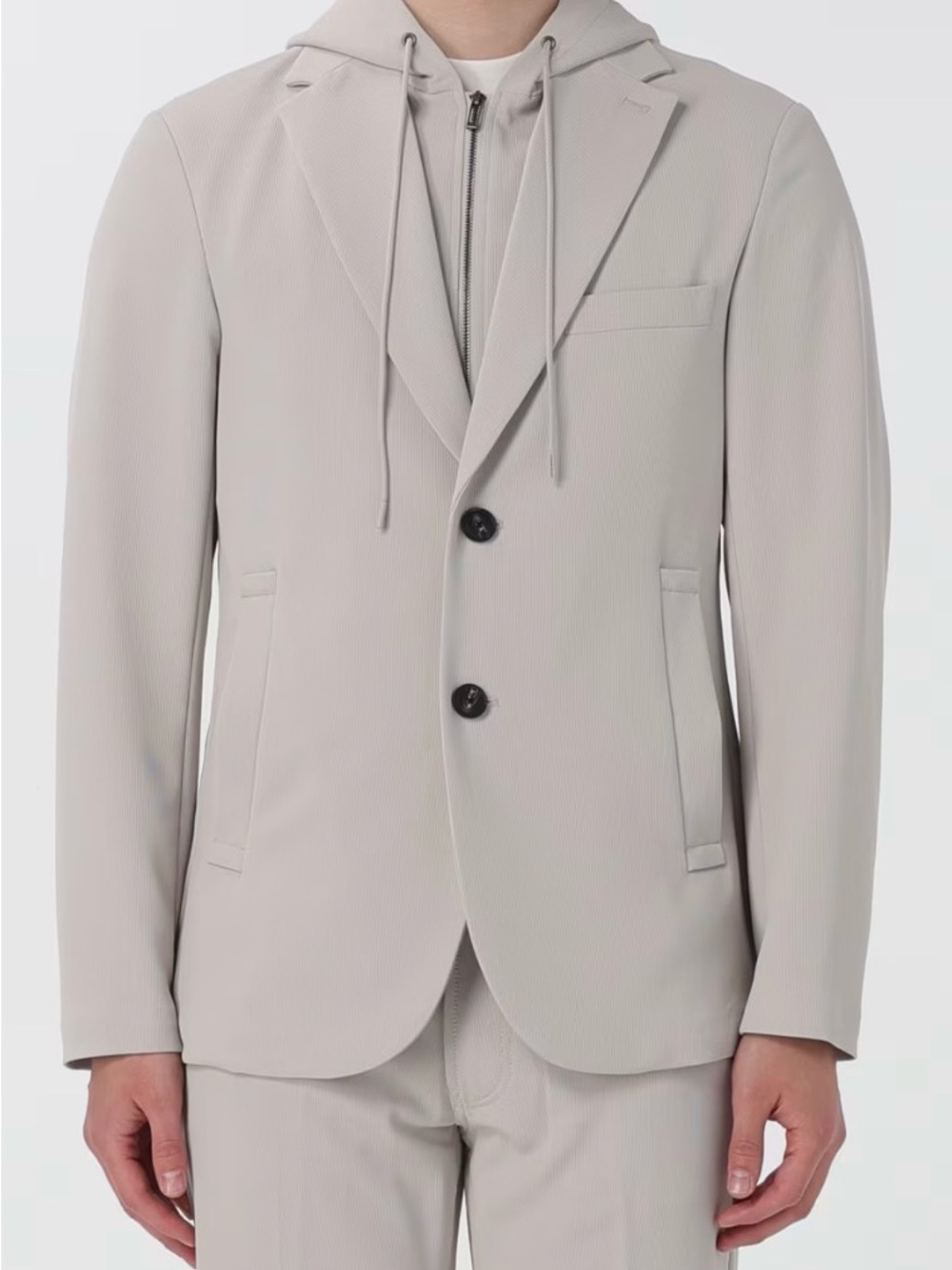 Emporio Armani Light Gray Two-Button Sport Coat with Removable Hoodie. Size 52